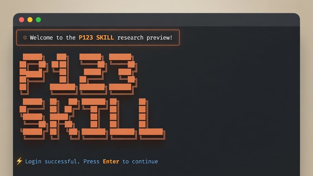 Terminal-style welcome screen for the P123 Skill research preview